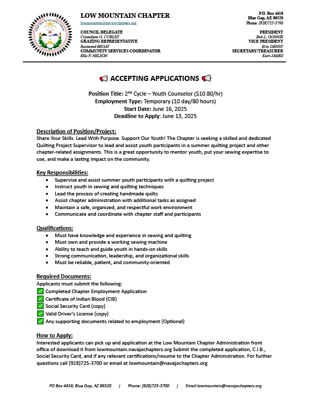 FY25 SYETP 2nd Cycle Quilting Project Supervisor Flyer